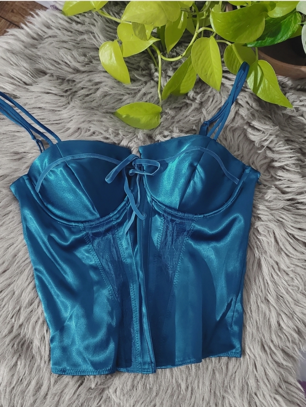 Original Guess 90's Vintage Non-Wired Teal Bustier Satin Corset